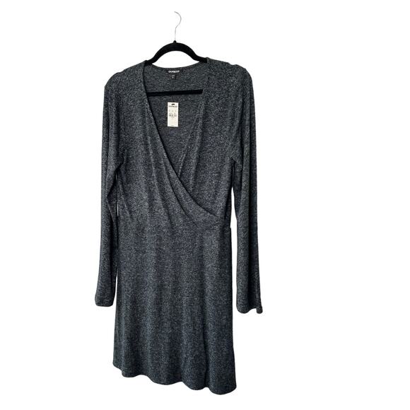 Express Charcoal Gray Soft Long Sleeve Faux Wrap Dress Women's Large New - Picture 3 of 10